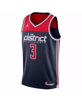 Maillot Swingman #3 Jordan Brand Navy 2022/23 des Washington Wizards pour hommes - Édition Statement