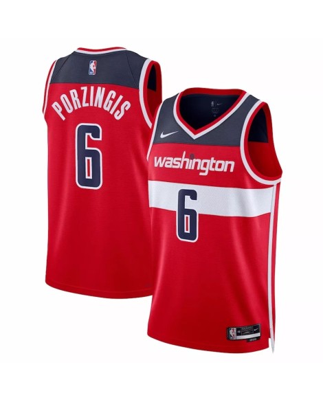 Maillot Swingman Nike Rouge 2022/23 Kristaps Porzingis #6 des Washington Wizards pour hommes - Édition Icon
