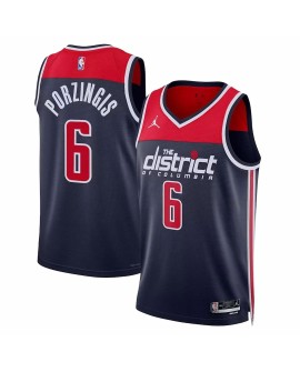 Maillot Swingman Washington Wizards Kristaps Porzingis #6 Jordan Brand Navy 2022/23 pour hommes - Édition Statement