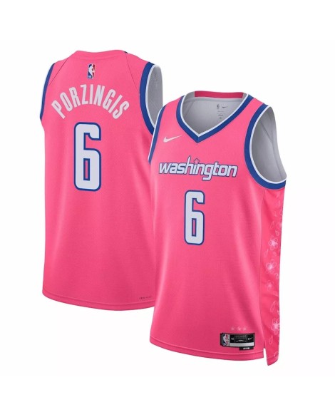 Maillot Swingman Nike Rose 2022/23 Kristaps Porzingis #6 des Washington Wizards pour hommes - Édition City