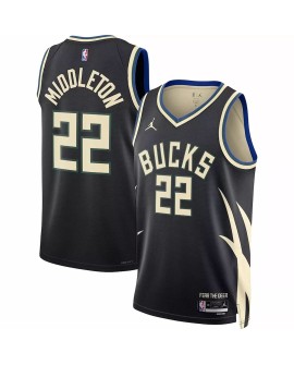 Maillot Swingman Milwaukee Bucks Khris Middleton #22 Jordan Brand noir 2022/23 pour hommes - Édition Statement