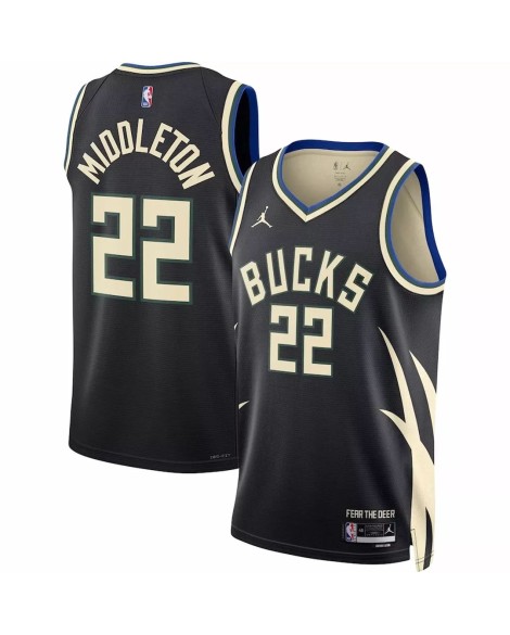 Maillot Swingman Milwaukee Bucks Khris Middleton #22 Jordan Brand noir 2022/23 pour hommes - Édition Statement