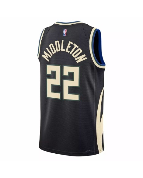 Maillot Swingman Milwaukee Bucks Khris Middleton #22 Jordan Brand noir 2022/23 pour hommes - Édition Statement