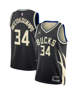Maillot Swingman Giannis Antetokounmpo #34 Jordan Brand noir 2022/23 des Milwaukee Bucks pour hommes - Édition Statement