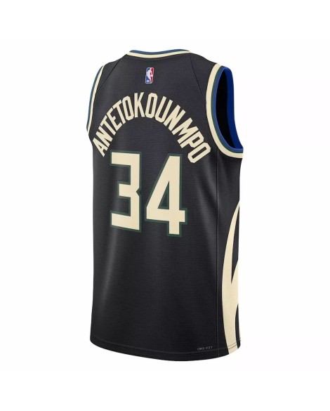 Maillot Swingman Giannis Antetokounmpo #34 Jordan Brand noir 2022/23 des Milwaukee Bucks pour hommes - Édition Statement