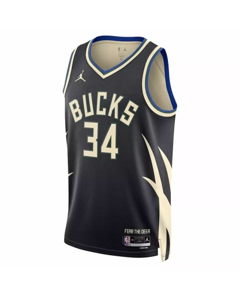 Maillot Swingman Giannis Antetokounmpo #34 Jordan Brand noir 2022/23 des Milwaukee Bucks pour hommes - Édition Statement