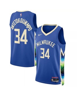 Maillot Swingman Milwaukee Bucks Giannis Antetokounmpo #34 Nike bleu 2022/23 pour hommes - City Edition