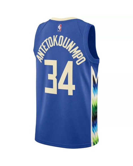 Maillot Swingman Milwaukee Bucks Giannis Antetokounmpo #34 Nike bleu 2022/23 pour hommes - City Edition